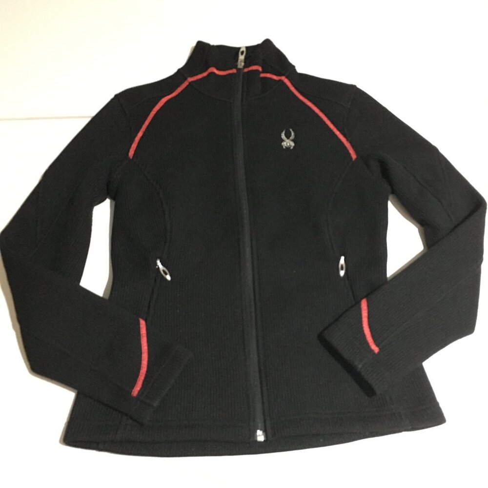 Spyder Core Sweater Black Full Zip Ribbed Women’s Small Fleece Lined Embroidered